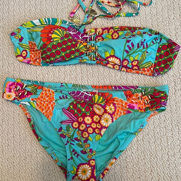 Trina Turk | Swim | Trina Turk Bandeau Turquoise Bikini Swimsuit Size 4 ...